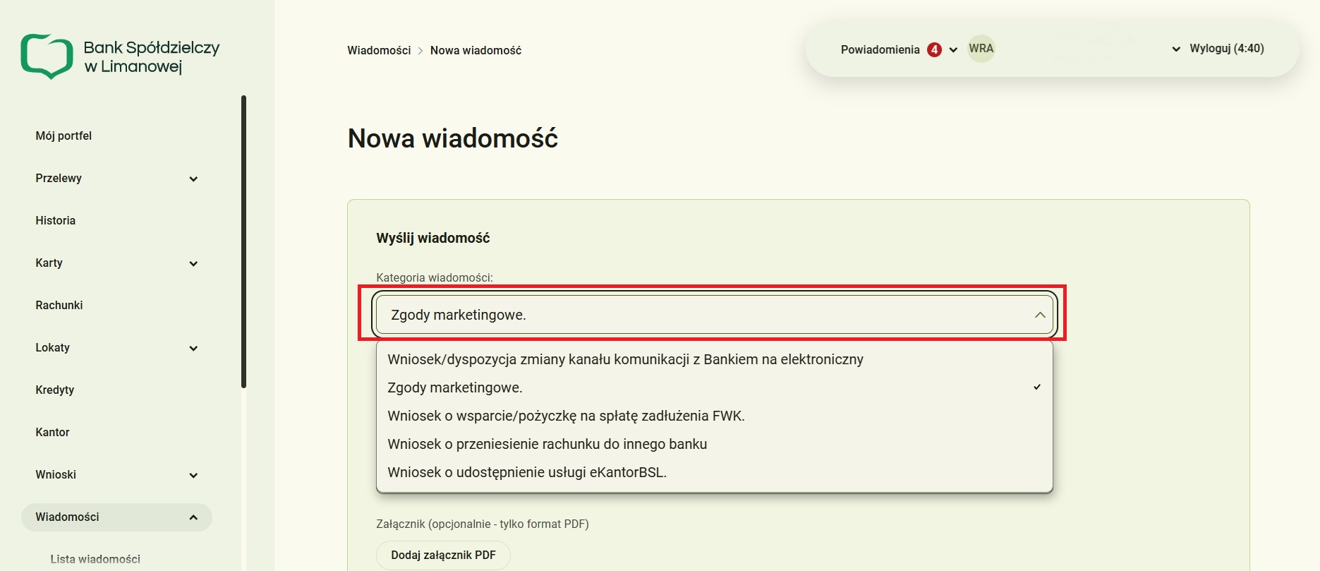 Z menu bacznego wybierasz Wiadomości, nastepnie nowa wiadomość i z rozwijalnej listy wybierasz zgody marketingowe